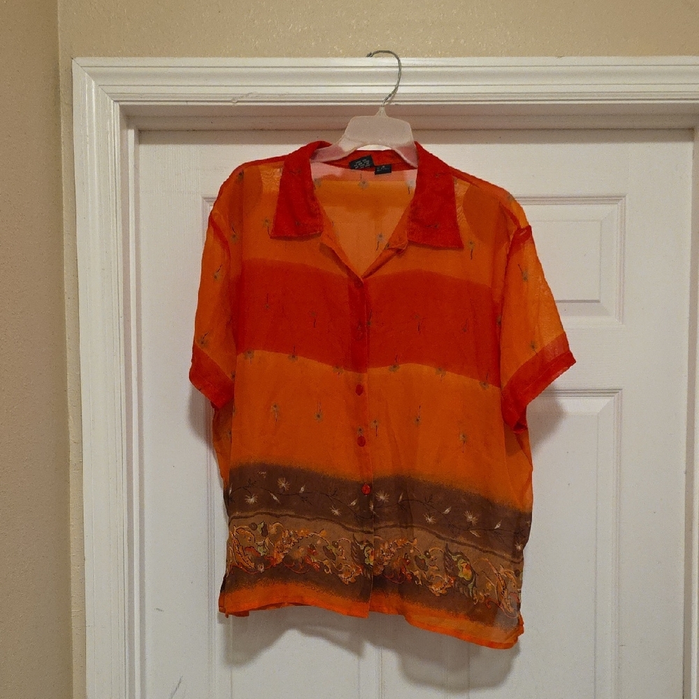 👍Vibrant Orange and Brown Men's Casual Button Down Shirt